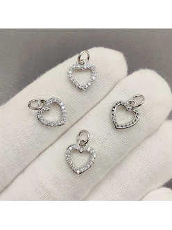 Подвеска Сердце с фианитами, 11*9.5 мм, родий