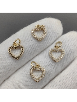 Подвеска Сердце с фианитами, 11*9.5 мм, позолота