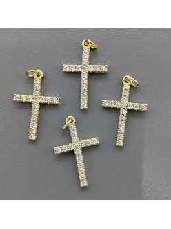 Подвеска крест с фианитами, 23*15 мм, позолота