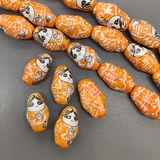 Бусина матрешка из керамики, оранжевая, 22.5*13.5 мм