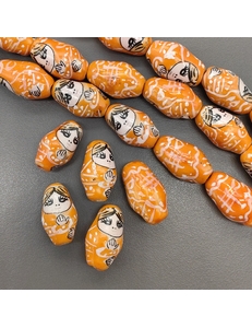 Бусина матрешка из керамики, оранжевая, 22.5*13.5 мм