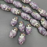 Бусина матрешка из керамики, сиреневый, 22.5*13.5 мм