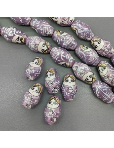 Бусина матрешка из керамики, сиреневый, 22.5*13.5 мм