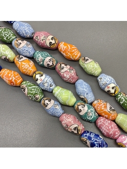 Бусина матрешка из керамики, микс, 22.5*13.5 мм