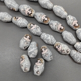 Бусина матрешка из керамики, серый, 22.5*13.5 мм