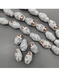 Бусина матрешка из керамики, серый, 22.5*13.5 мм