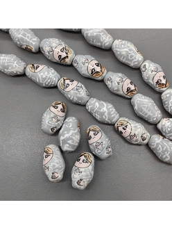 Бусина матрешка из керамики, серый, 22.5*13.5 мм