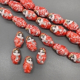 Бусина матрешка из керамики, красный, 22.5*13.5 мм