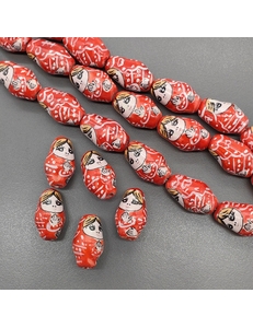 Бусина матрешка из керамики, красный, 22.5*13.5 мм