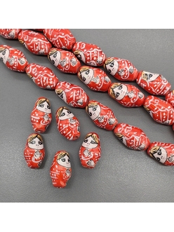 Бусина матрешка из керамики, красный, 22.5*13.5 мм