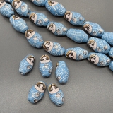 Бусина матрешка из керамики, голубой, 22.5*13.5 мм