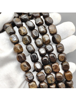 Бусина галтовка, бронзит, 12.5*10 мм, нитка