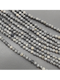 Бусина Яшма, серый, глянцевый, 4 мм, нитка