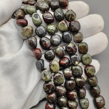 Бусина галтовка, яшма эпидот, 12.5*10 мм, нитка