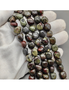 Бусина галтовка, яшма эпидот, 12.5*10 мм, нитка