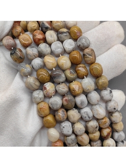 Бусина галтовка, агат кружевной, 9.5*8 мм, нитка