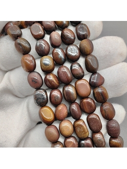 Бусина галтовка, красный тигровый глаз, 9.5*8 мм, нитка