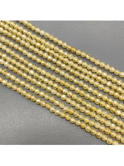 Бусины Фианит, граненный, желтый, 3 мм, нитка