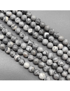 Бусина Яшма, серый, глянцевый, 6.5 мм, нитка
