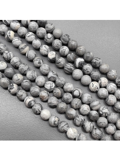 Бусина Яшма, серый, глянцевый, 6.5 мм, нитка