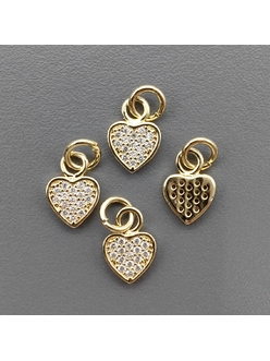 Подвеска Сердце с фианитами, 10*7.5 мм, позолота