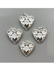 Подвеска Сердце с фианитами, 12.5 мм, родий