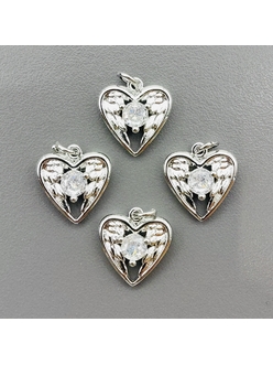 Подвеска Сердце с фианитами, 12.5 мм, родий