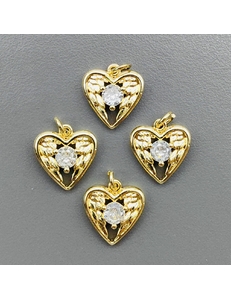 Подвеска Сердце с фианитами, 12.5 мм, позолота