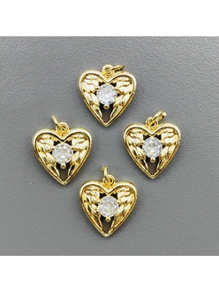 Подвеска Сердце с фианитами, 12.5 мм, позолота
