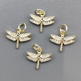 Подвеска Стрекоза с фианитами, 10*12 мм, позолота