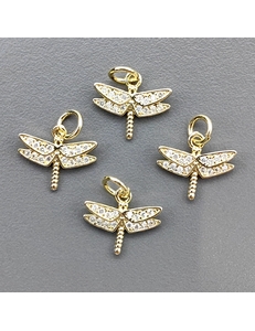 Подвеска Стрекоза с фианитами, 10*12 мм, позолота