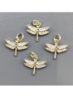 Подвеска Стрекоза с фианитами, 10*12 мм, позолота