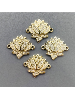 Коннектор Лотос с фианитами, 20*17 мм, позолота