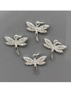 Подвеска Стрекоза с фианитами, 12*15 мм, родий