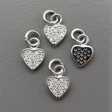Подвеска Сердце с фианитами, 10*7.5 мм, родий