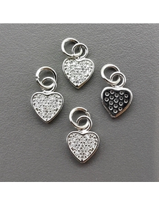 Подвеска Сердце с фианитами, 10*7.5 мм, родий