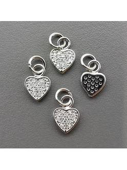 Подвеска Сердце с фианитами, 10*7.5 мм, родий