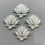 Коннектор Лотос с фианитами, 20*17 мм, родий