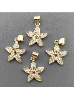 Подвеска Цветок с фианитами, 16 мм, позолота