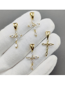 Подвеска крест с фианитами, 29*14 мм, позолота