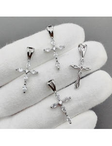 Подвеска крест с фианитами, 29*14 мм, родий