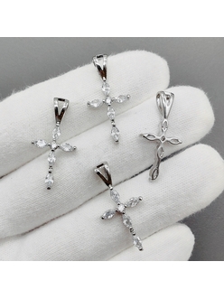 Подвеска крест с фианитами, 29*14 мм, родий