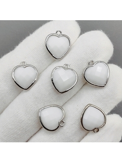 Подвеска Сердце агат, 15*13 мм, родий