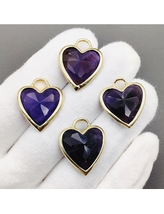 Подвеска Сердце темный аметист, 23.5*20 мм, позолота