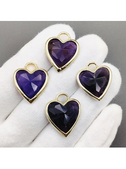 Подвеска Сердце темный аметист, 23.5*20 мм, позолота