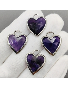 Подвеска Сердце темный аметист, 23.5*20 мм, родий