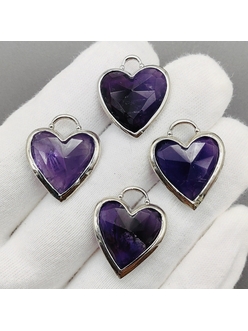 Подвеска Сердце темный аметист, 23.5*20 мм, родий