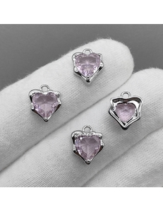 Подвеска Сердце, розовый, 12.5*11 мм, родий