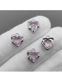 Подвеска Сердце, розовый, 12.5*11 мм, родий