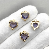 Подвеска Сердце, фиолетовый, 12.5*11 мм, позолота